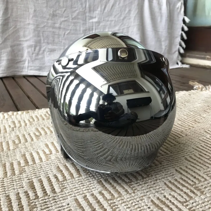 Vintage Open Face Retro Helmet - Espejo plateado cromado motocicleta cara abierta