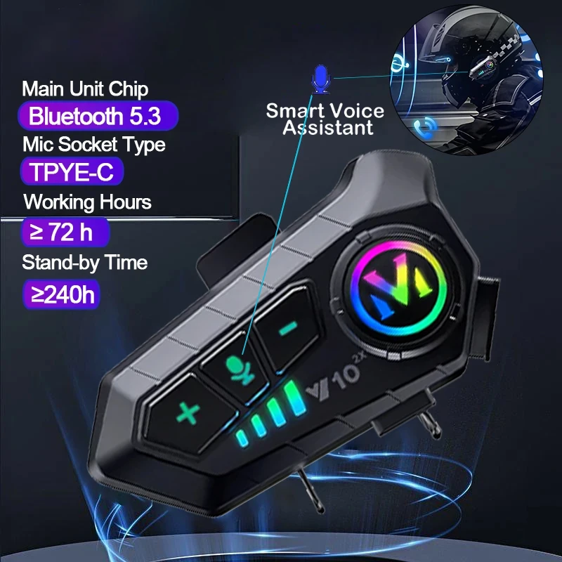 Full Face Motorcycle Helmet With Bluetooth - Intercomunicador para Casco de Motocicleta V10