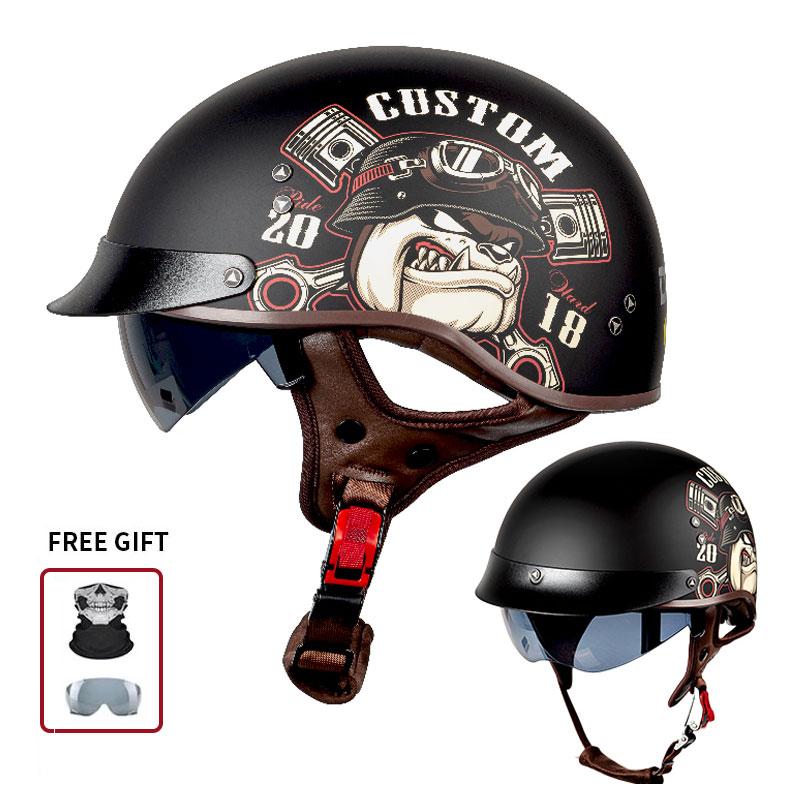 Vintage Open Face Retro Helmet - Casco de Motocicleta Vintage Semiabierto con