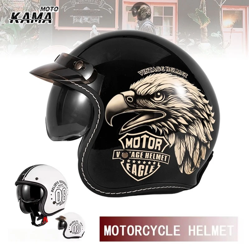 Vintage Open Face Retro Helmet - Casco de Moto Abierto Estilo Vintage,