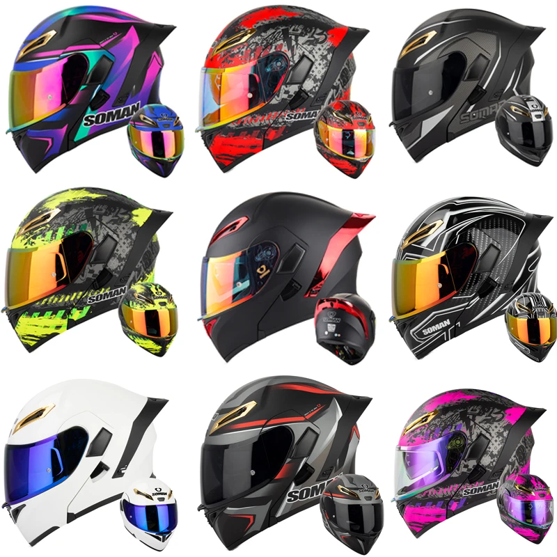 SOMAN-Casco de cara completa c - Dual Visor Motorcycle Racing Helmet reseña y precio