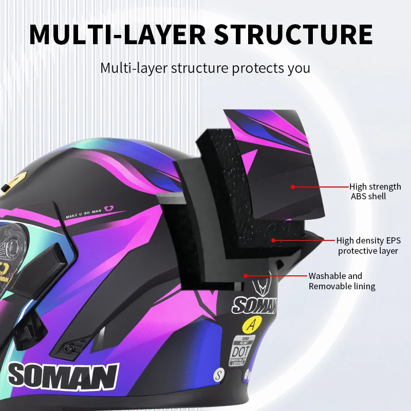 SOMAN-Casco de cara completa c - Dual Visor Motorcycle Racing Helmet reseña y precio