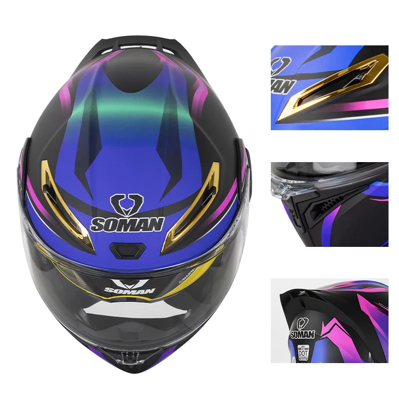 SOMAN-Casco de cara completa c - Dual Visor Motorcycle Racing Helmet reseña y precio
